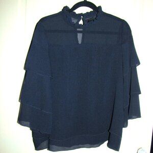 Romantic Navy Ruffled Blouse by Ellos Sz 16